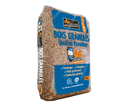 Pellets de madeira premium Woodstock, palete com 66 sacos de 15 kg.